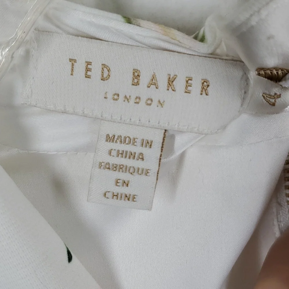 Ted Baker London Lylli Elegance Print V Neck White Bodycon Dress 4 NWT - Picture 13 of 16